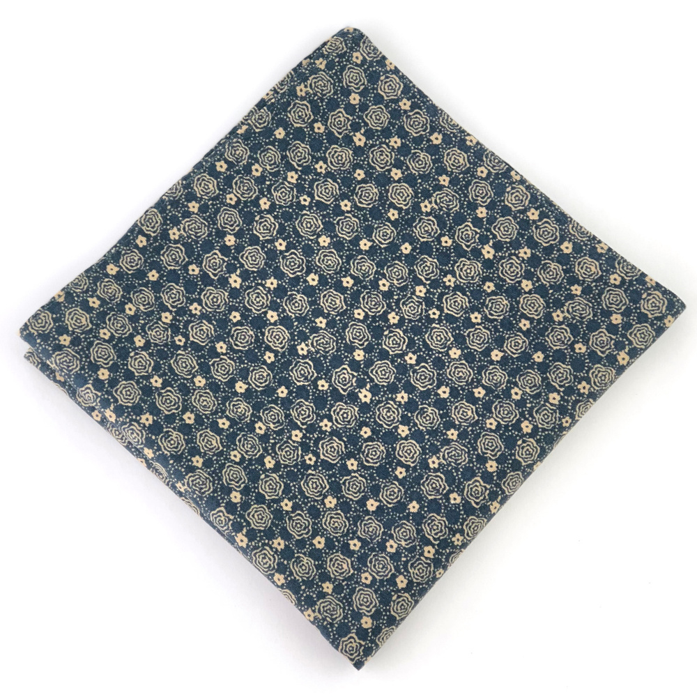 Navy Blue Rustic Floral Pocket Square Handkerchief
